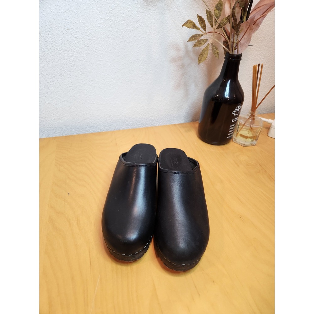 J.Crew Black Leather Clogs Made in Italy Lug Sole Platform Mules Womens 8